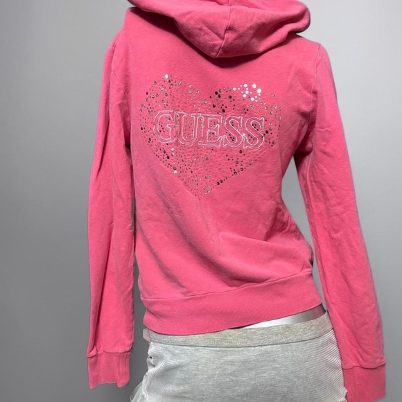 Guess Tops - Guess Valentines-Core Heart Sequin Y2K  Zip Hoodie